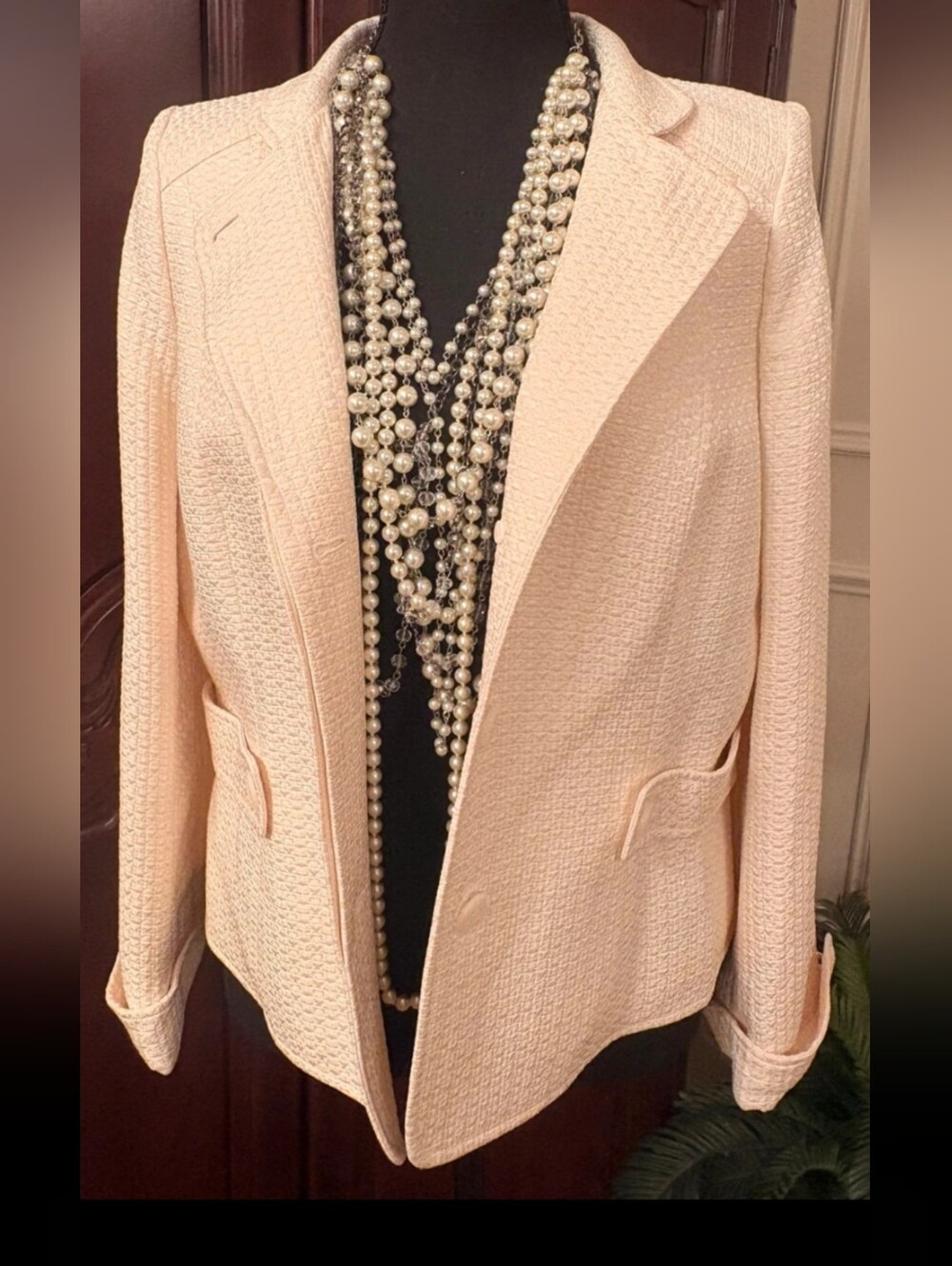 Ellen Tracy Blush Pink Textured Open Blazer Jacket  Size 12